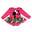 Hot Pink Long Sleeve Bodysuit Camouflage Pettiskirt & Light Hot Pink Ribbin Bow Barbie Princess Print JS4831